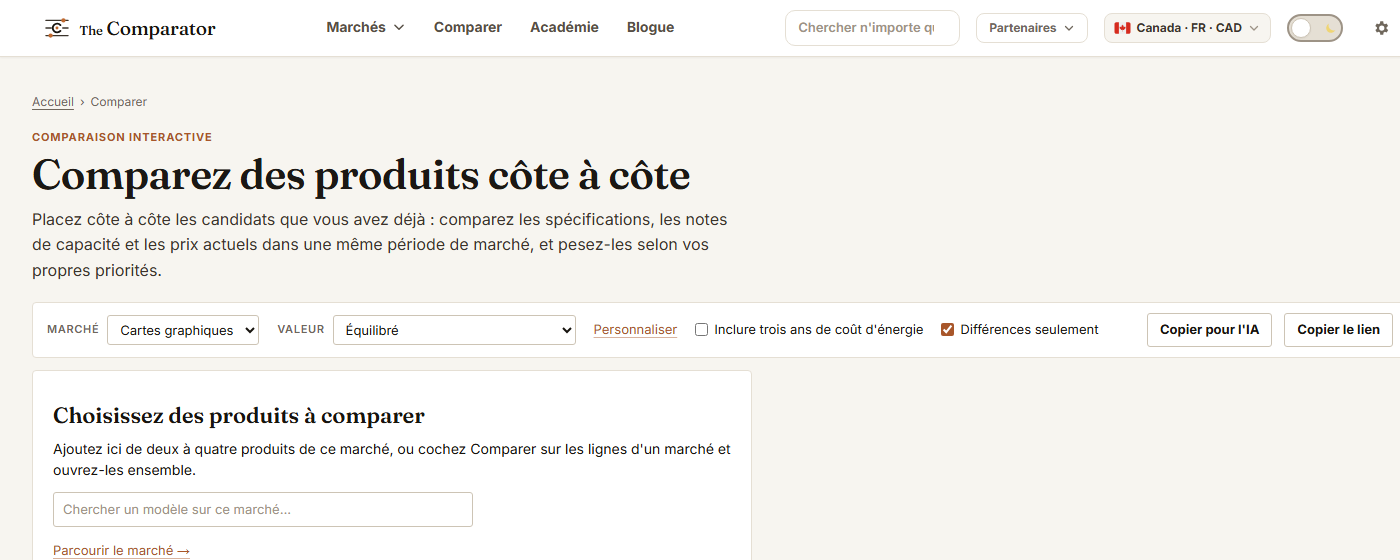 Comparer avec trois cartes graphiques et Différences seulement cochée